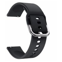 Силиконовый ремешок для часов Amazfit Bip/Bip Lite/GTR 42mm/GTS/Samsung watch Active 2, 20 мм. черный, гладкий с серебристой застежкой