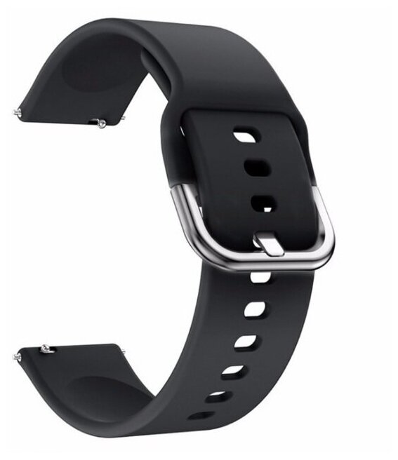 Силиконовый ремешок для часов Amazfit Bip/Bip Lite/GTR 42mm/GTS/Samsung watch Active 2 20 мм. черный гладкий с серебристой застежкой