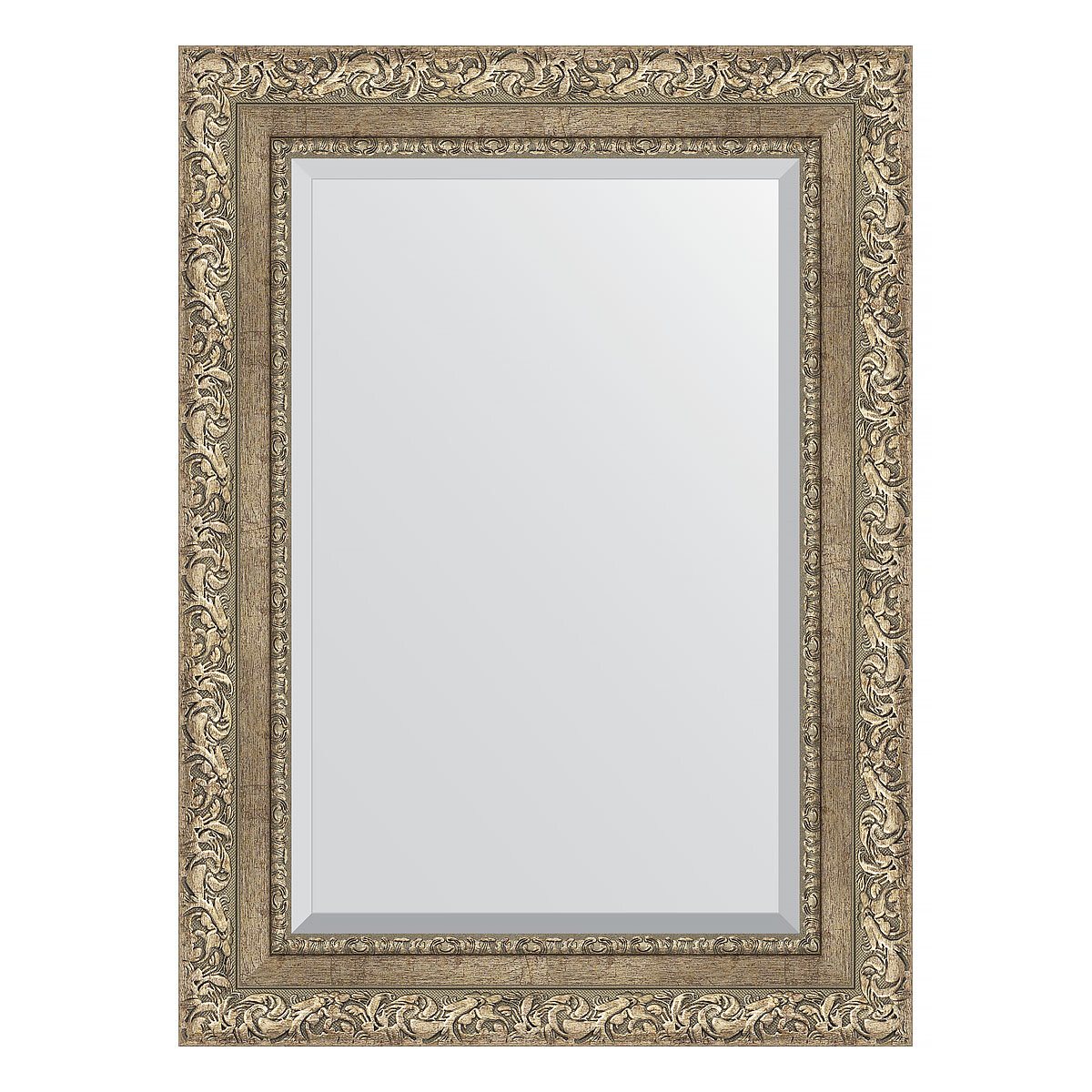 Зеркало настенное с фацетом EVOFORM в багетной раме виньетка античное серебро, 55х75 см, для гостиной, прихожей, спальни и ванной комнаты, BY 3383