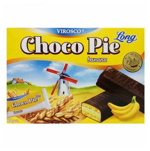 Печенье Choco Pie Long Банан Вироско, 216 г