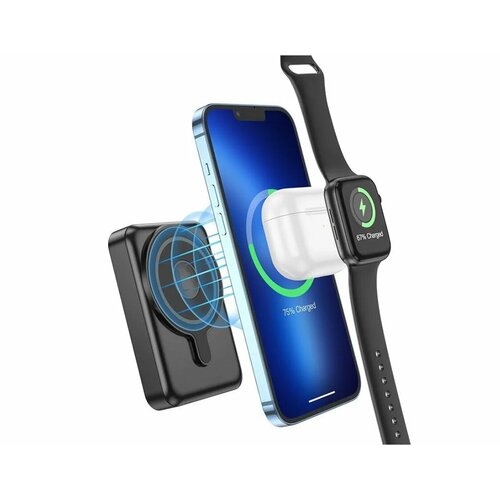 Беспроводной магнитный аккумулятор HOCO Q11 Expressar 3-in-1 для iPhoneiWatchНаушников 10000 mAh PD20W Черный 435000₽