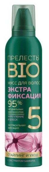 Мусс для волос Прелесть Bio Экстрафиксация, с экстрактом бамбука, 160 мл