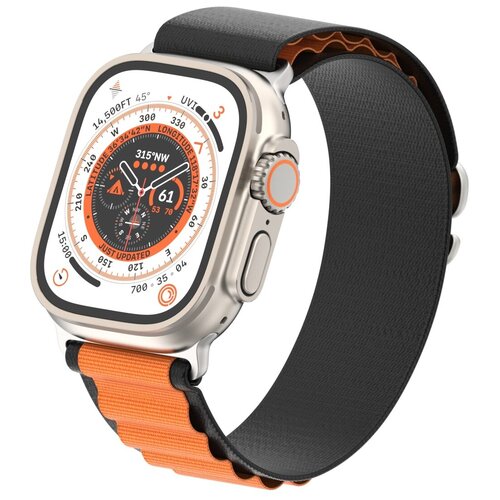 Ремешок для умных часов Apple Watch (Эпл Вотч) 42/44/45/49mm InnoZone Alpine Loop, черный/оранжевый, нейлоновый