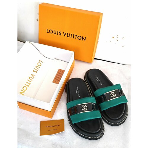 Шлепанцы  Louis Vuitton 567890989765, полнота H, нескользящая подошва, размер 37,5, зеленый