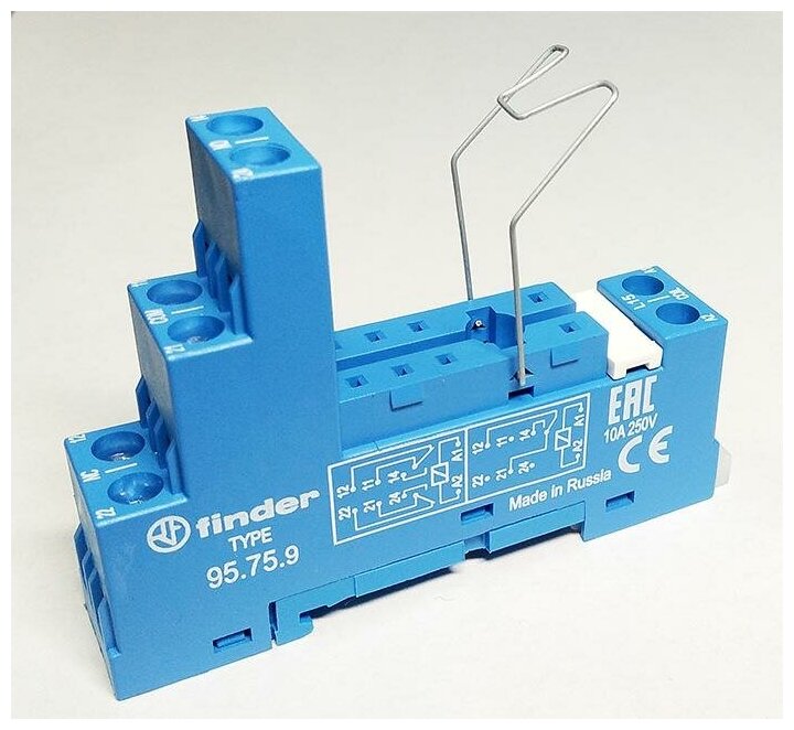 Розетка с винт. клеммами (с зажимной клетью) для реле 40.51 40.52 40.61 40.62 модули 99.01 в комплекте металлич. клипса 095.71 син. FINDER 95759SMA - фотография № 1