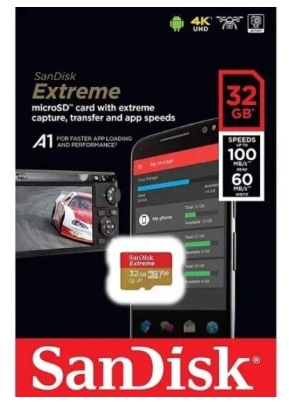 Карта памяти Sandisk micro SDHC 32Gb Extreme UHS-I U3 V30 A1 (100/60 MB/s)