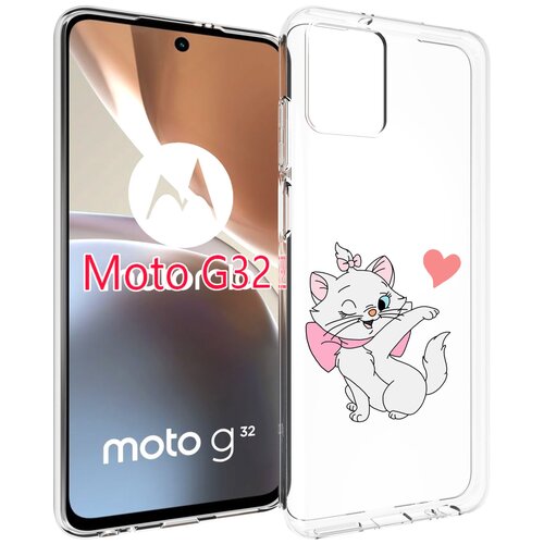 Чехол MyPads белая-кошечка-с-сердечком женский для Motorola Moto G32 задняя-панель-накладка-бампер чехол mypads нарисованная красивая кошечка для motorola moto g32 задняя панель накладка бампер