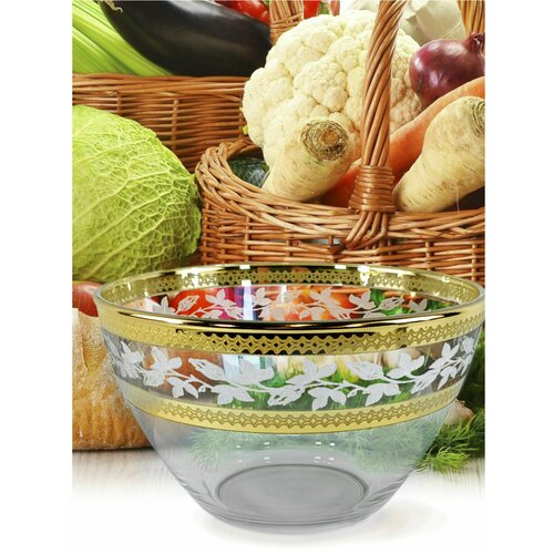 Салатник стеклянный с алмазной гравировкой PROMSIZ Лоза / Подарочный набор / Салатница стекло / Посуда для сервировки и подачи / 1500 мл, 1 шт.