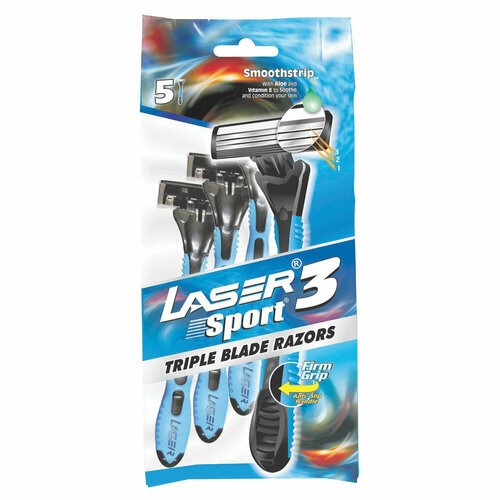 Бритвы одноразовые LASER комплект 5 шт, Sport 3, аналог Gillette Blue 3, три лезвия