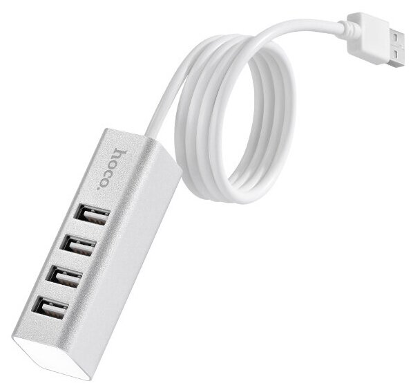 Переходник разветвитель (adapter) Hoco HB1 USB - 4USB (USB 2.0 - 480 Мбит/с), 0.8 м, серебро 6957531038146