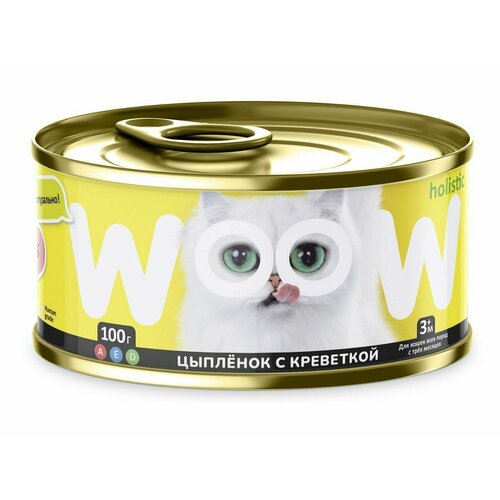 WOOW консервы для кошек Цыпленок с креветкой филе в желе 100гр*6шт