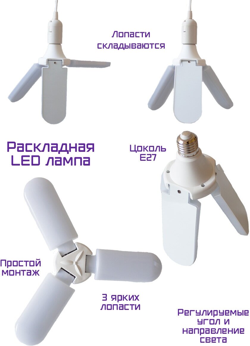 Лампа для растений, фитолампа для рассады и комнатных цветов LED,сине-красный спектр (фиолетовое свечение), 30Вт, лепестковая, матовая, высокомощная - фотография № 2