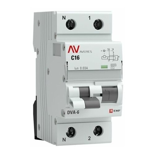 Дифференциальный автомат EKF DVA-6 2П 30 мА C 6 кА AC электромеханический 1 шт.