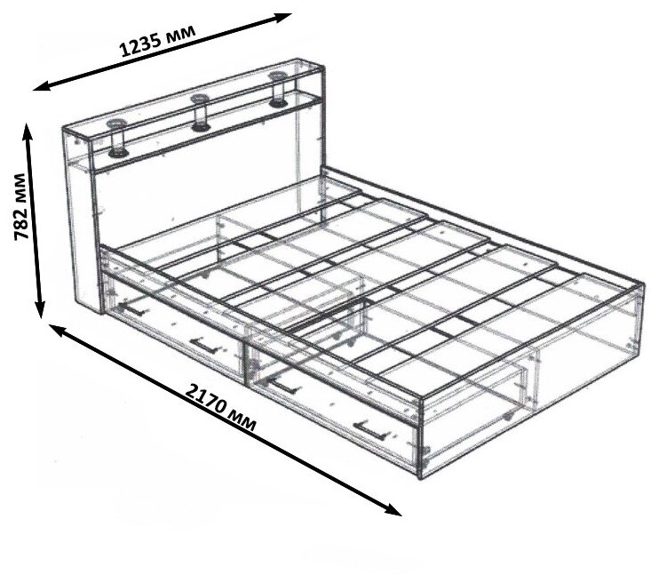Кровать с ящиками Камелия 1200, цвет дуб сонома, ШхГхВ 123,5х217х78,2 см, спальное место 1200х2000 мм, без матраса, основание есть