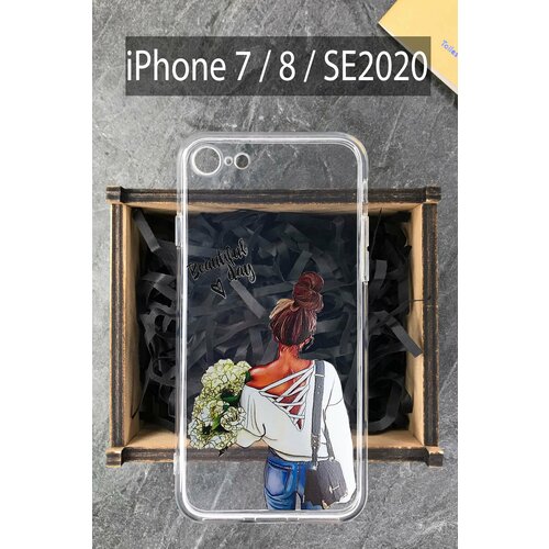 Силиконовый чехол Девушка с цветами для iPhone 7 / 8 / SE 2020 / Айфон 7 / Айфон 8 силиконовый чехол единороги для iphone 7 8 se 2020 айфон 7 айфон 8