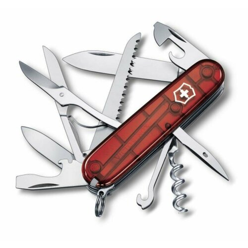 Нож Victorinox Huntsman, 91 мм, 15 функций, полупрозрачный красный