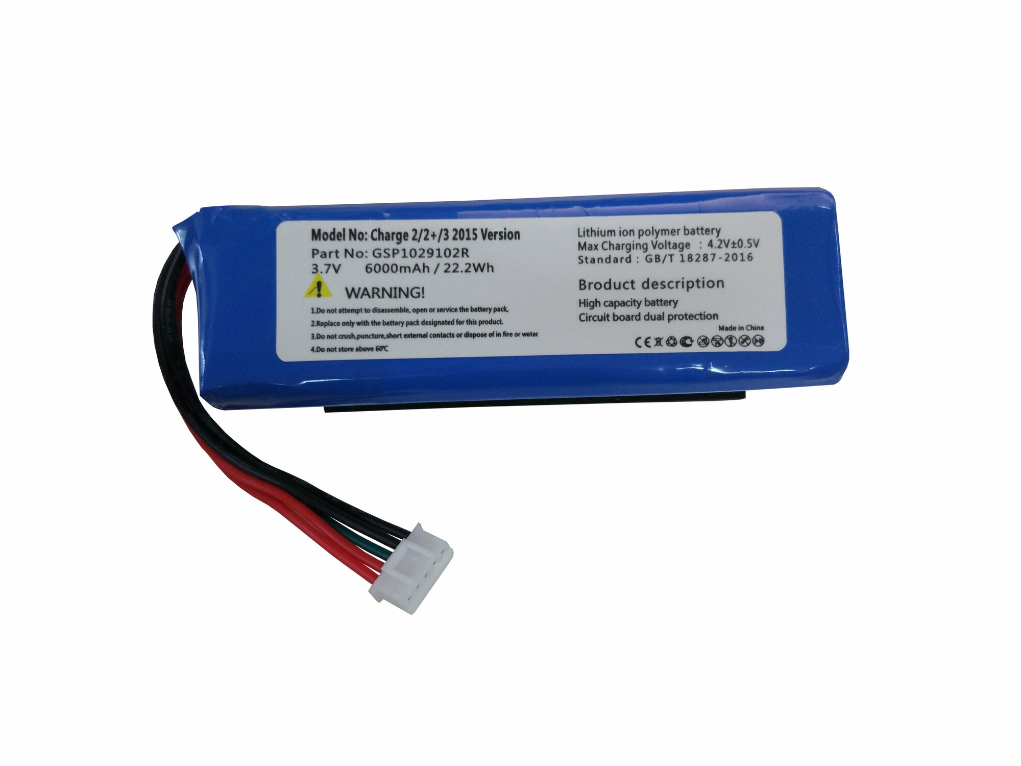 Аккумулятор OEM GSP1029102R для акустики Charge 2 3.7V 6000mAh (прямая полярность)