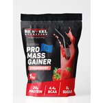 Гейнер высокоуглеводный, Be Steel Nutrition Pro Mass Gainer 1кг (клубника) - изображение