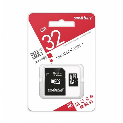 Карта памяти Smartbuy micro SDHC 32Gb Class 10 UHS-I с адаптером microsdhc smart buy 32gb class10 uhs i без адаптеров