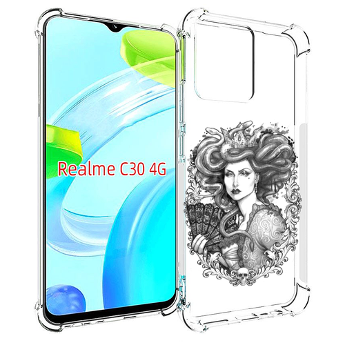 Чехол MyPads медуза черно белый для Realme C30 4G / Narzo 50i Prime задняя-панель-накладка-бампер