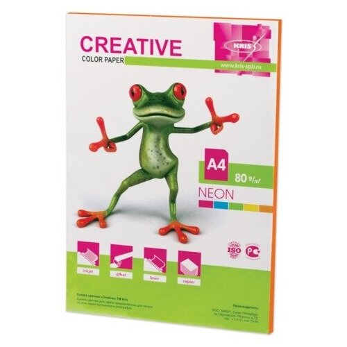 Бумага цветная CREATIVE color (Креатив) А4, 80 г/м2, 50 л., неон, оранжевая, БНpr-50ор