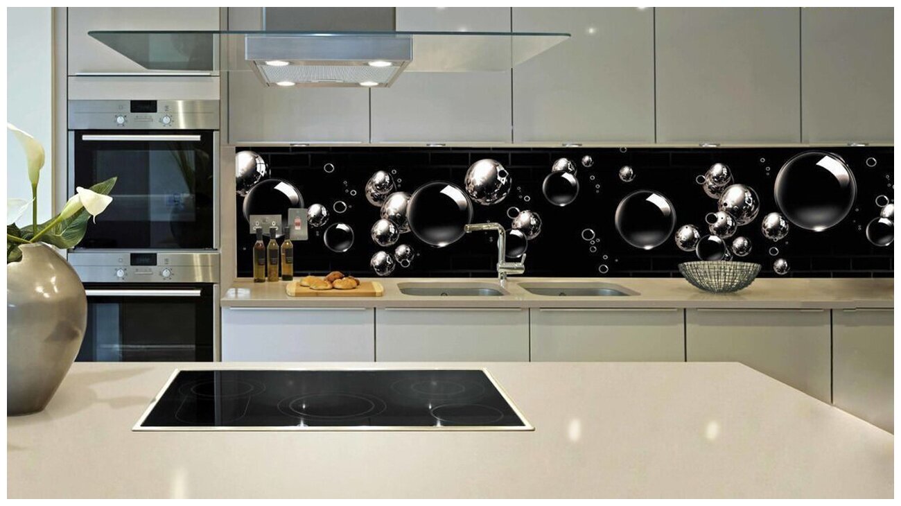 Фартук для кухни из АБС пластика 3000*600*1,5мм. Кухонный фартук ABS с фотопечатью "Черные пузыри" - фотография № 2