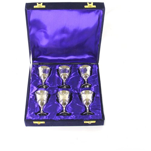 Набор рюмок из латуни с хромом на 25 мл, в бархатной коробке