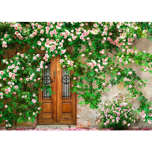 Моющиеся виниловые фотообои GrandPiK Стена в плетущихся розах, 420х300 см