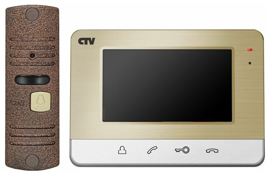 Комплект видеодомофона CTV-DP401, 4.3, 960H - 700 ТВЛ, сенсорные кнопки управления, угол обзора - 74гр., цвет шампань