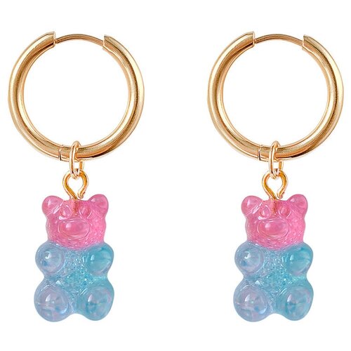 фото Серьги кольца женские с подвесками розово-голубыми мишками strekoza collection