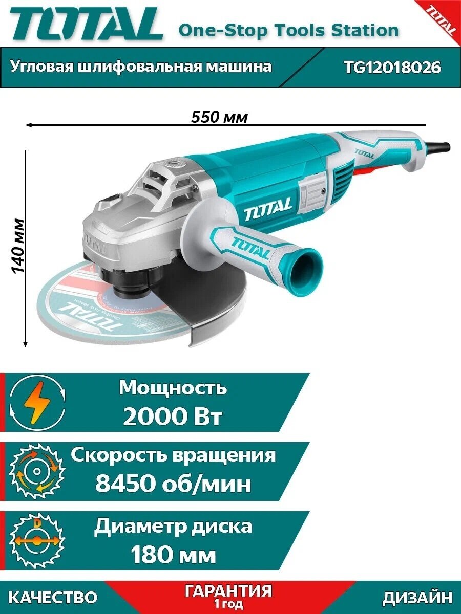 Угловая шлифовальная машина 2000вт 180мм , TG12018026