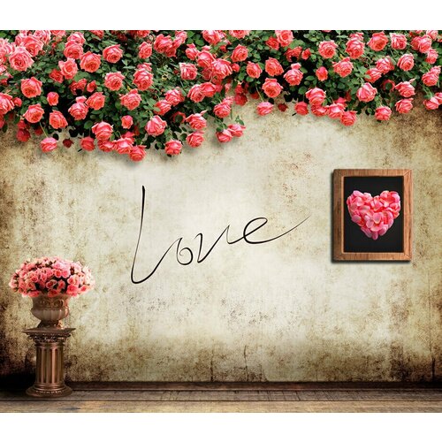 Моющиеся виниловые фотообои GrandPiK Love и розы на стене, 300х260 см
