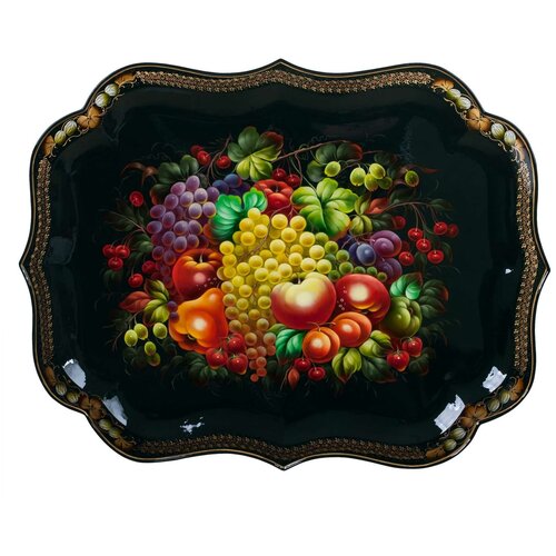 Жостовская фабрика декоративной росписи Уникальный жостовский поднос декоративный с ручной росписью