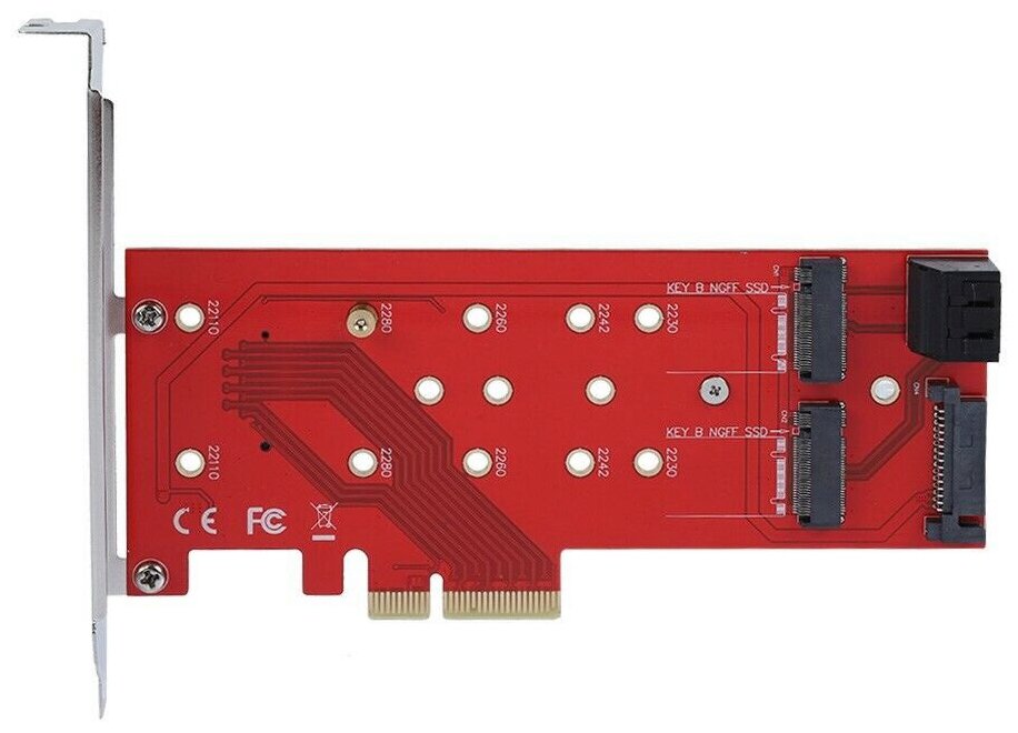 Переходник PCI-Ex4 - NGFF(M.2) SSD PCI-E->M.2 M key SATA->2 x M.2 B key | ORIENT C298E