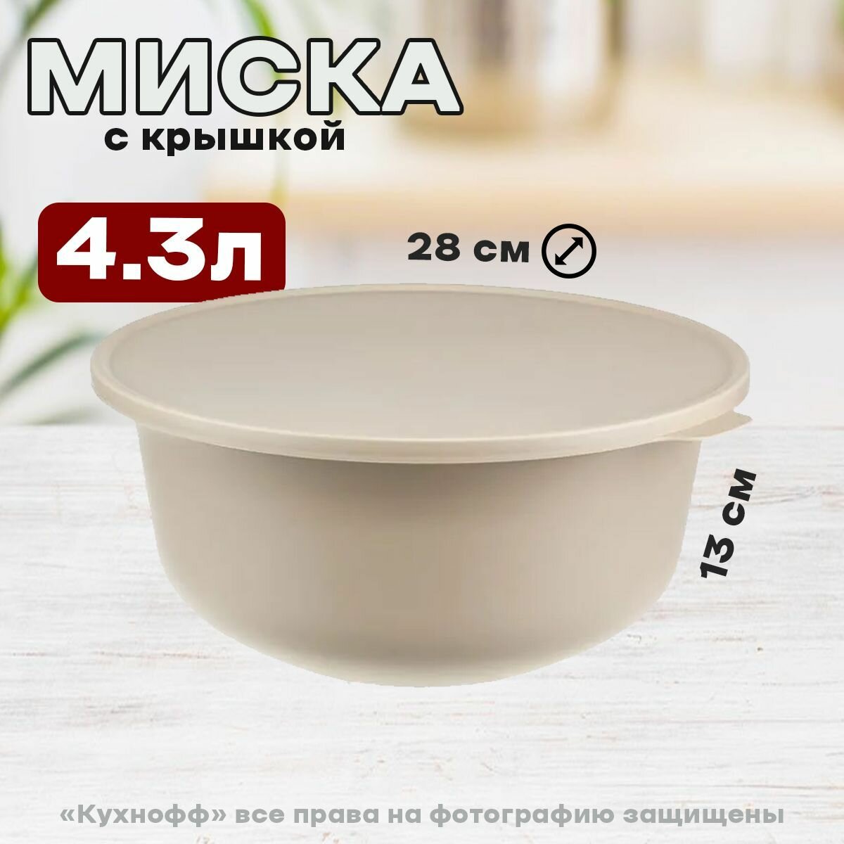 Миска пластмассовая с крышкой (латте) тэсти 43л