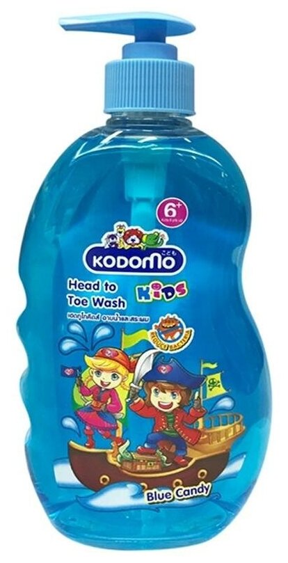 Lion Kodomo Head To Toe Wash Blue Candy Шампунь-гель детский от макушки до пяток с 6 лет с ароматом Сладких конфет 400 мл с дозатором