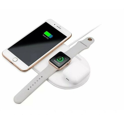 Беспроводное зарядное устройство Wireless Charger 3 в 1/для Apple/для Samsung/для Xiaomi/с функцией быстрой зарядки QI 10W/ белый