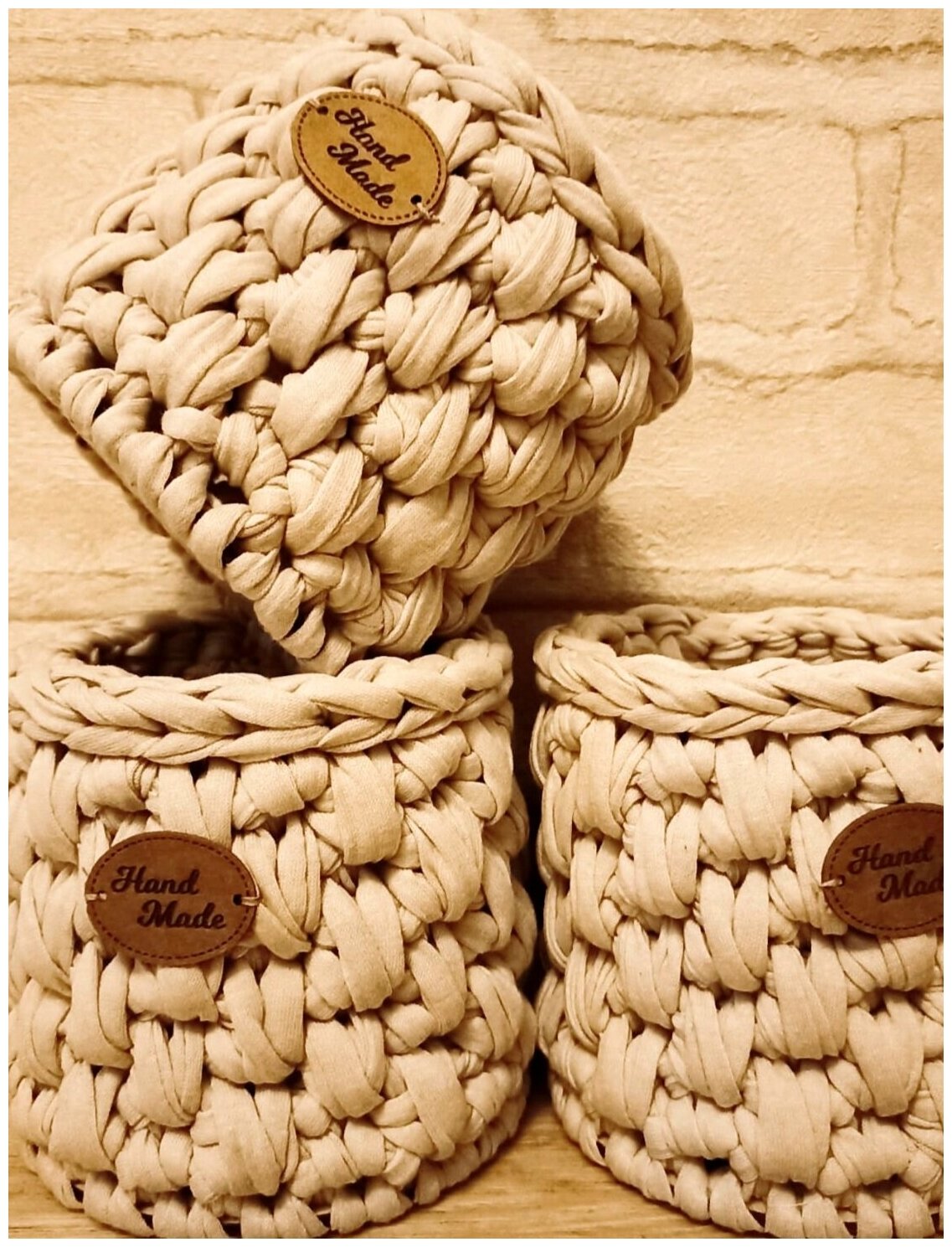 Плетеная (вязаная) корзинка-органайзер для хранения, ручной работы, 10см, плотная трикотажная пряжа - фотография № 1