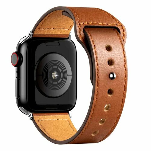Кожаный ремешок для смарт часов Apple Watch series 3 4 5 6 7 8 SE, в корпусах 42 мм,44 мм, 45 мм. Коричневый / Brown