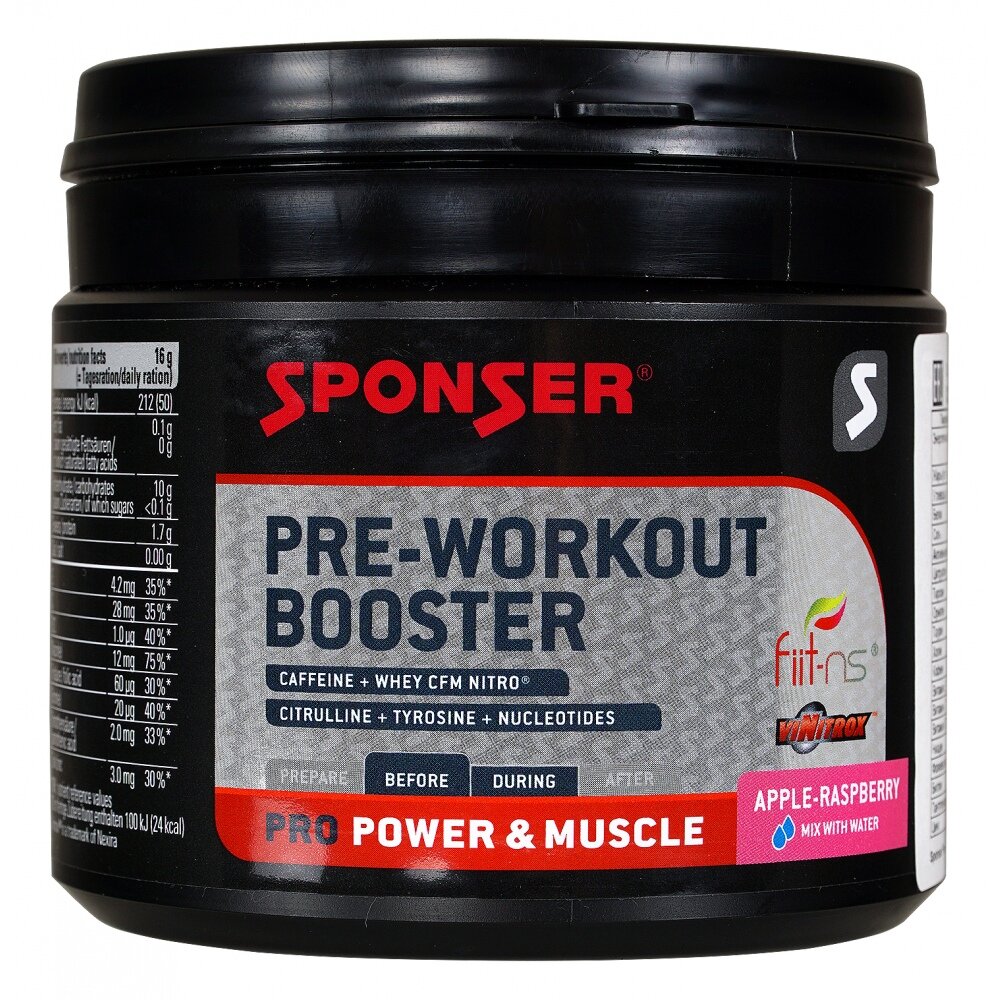 Предтреник Sponser Pre-Workout Booster, 256 г / 16 порций, Вкус Apple Raspberry / Яблоко Малина