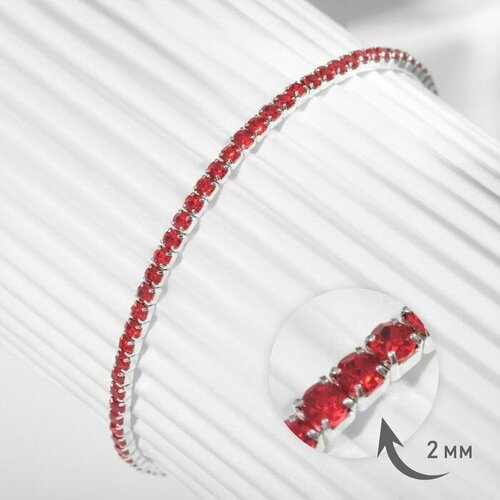 фото Браслет queen fair, стразы, размер 7 см, красный, серебряный