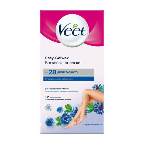 Восковые полоски Veet для чувствительной кожи c технологией Easy Gel-Wax, 12х30 г