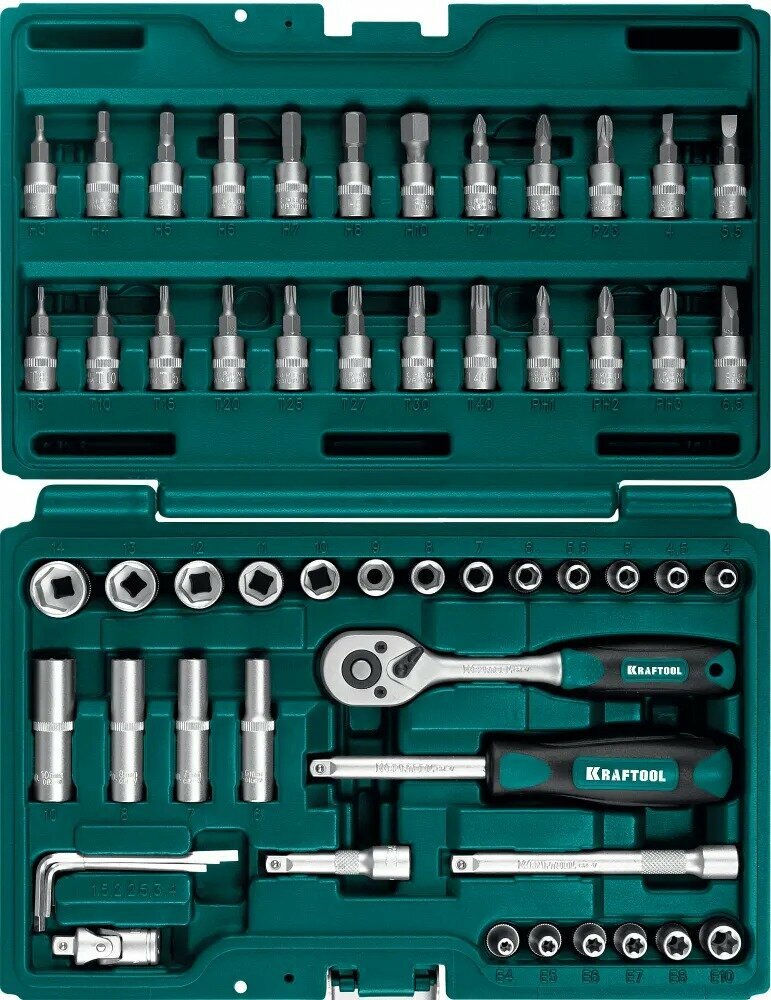 Универсальный набор инструмента, 57 предметов KRAFTOOL X-Drive, 1/4", 27885-H57