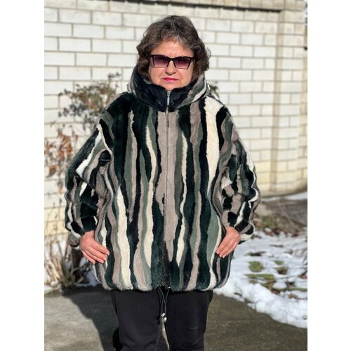 Полушубок , размер 54-56, серый, зеленый