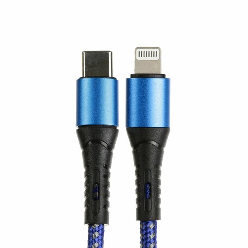 USB Data Кабель Type-C - Lightning, 3 А, 20W, быстрая зарядка, тканевая оплётка, 1 метр, синий