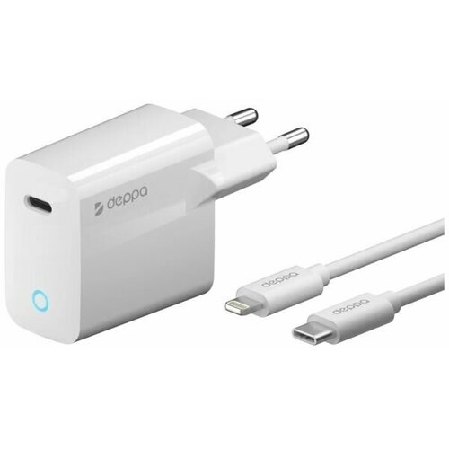 СЗУ Deppa 11425 USB Type-C, Power Delivery, 20Вт, дата-кабель USB-C - Lightning MFI, белый, Deppa 11425 сзу deppa usb type c power delivery 20вт дата кабель usb c lightning mfi белый 11425