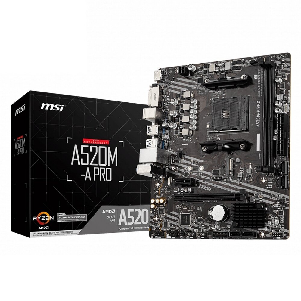 Материнская плата MSI "A520M-A Pro", чипсет AMD A520, форм-фактор microATX