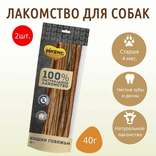 Лакомство Мнямс 80 г (2 упаковки по 40 грамм) для собак Кишки говяжьи