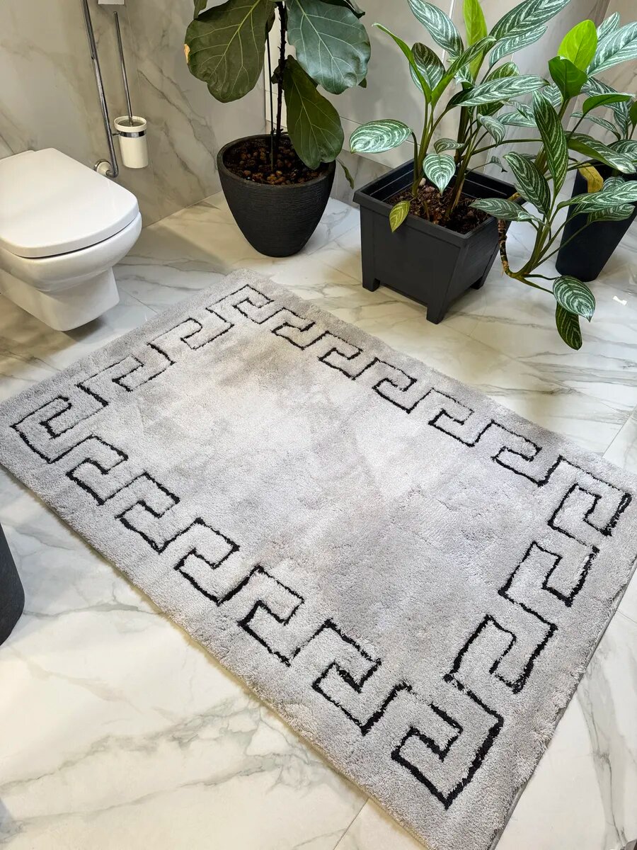 Коврик Natali's Carpets на пол для ванной и туалета акрил серый/чёрный 100x150см