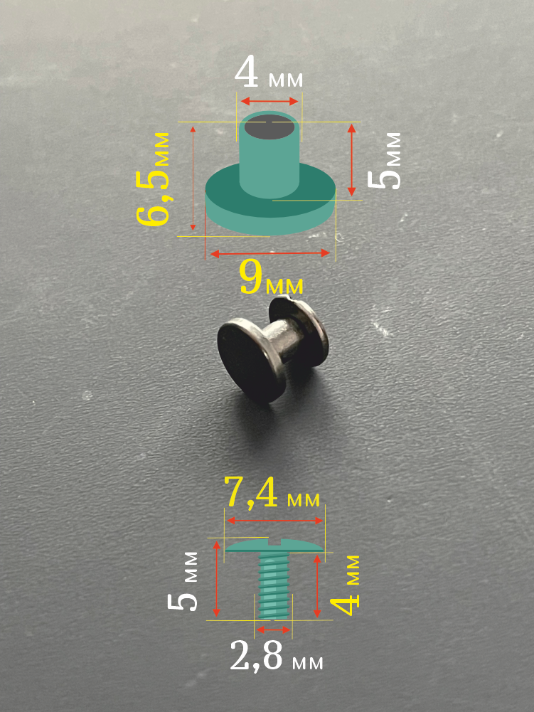 Винт ременной 9х6,5 мм, болт для ремня, винт Чикаго 6,5 мм, черный, 10шт. — фото 1